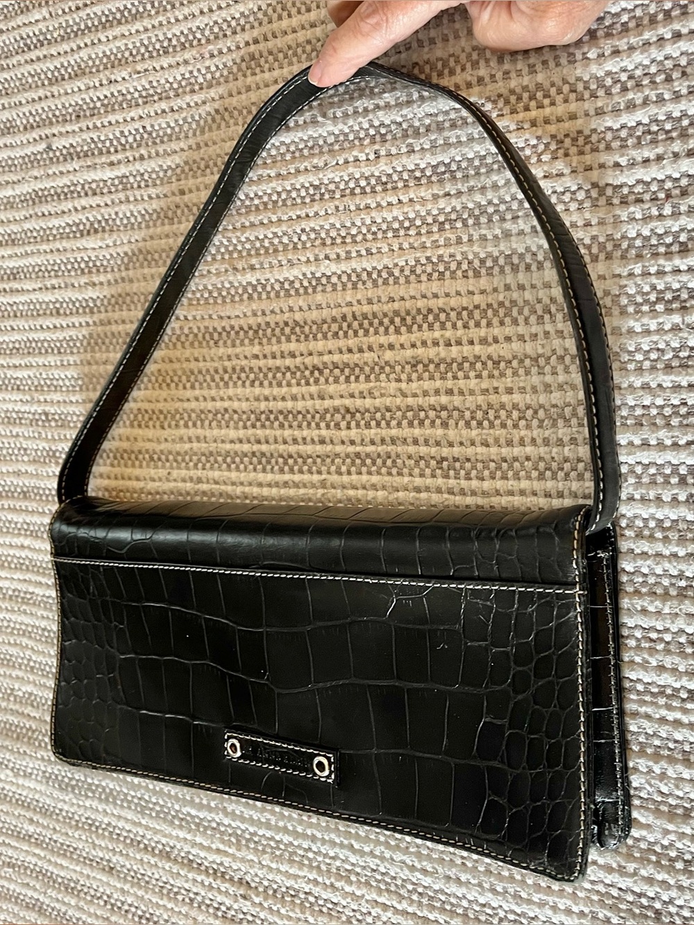 EUC. Anne Klein black crocodile leather clutch.